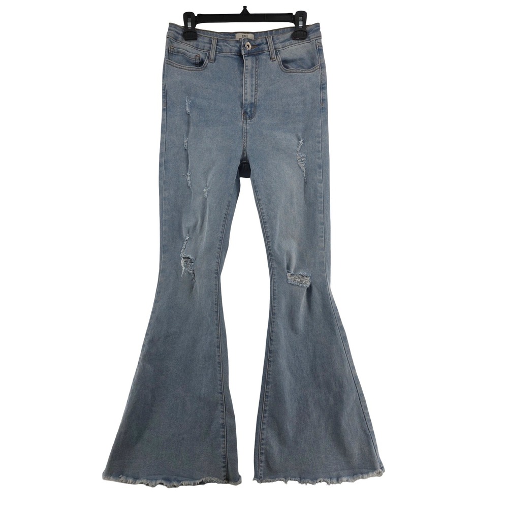 Flare High Rise Distressed Bell Bottom Medium Wash Blue Jeans Womens 13